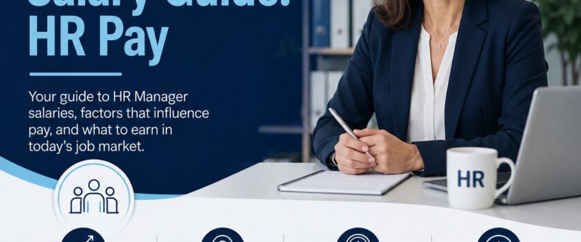 Human Resources Manager salary guide 2026, rising salary bar chart with dollar, pound and euro coins, HR pay across 6 countries by Apex Global Career.