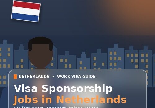How to get visa sponsorship jobs in Netherlands for foreigners, professional holding a Dutch residence permit card with Amsterdam canal houses, by Apex Global Career.
